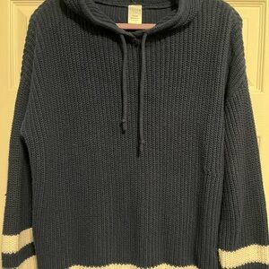 Time and Tru Navy Hooded Sweater with White Accents